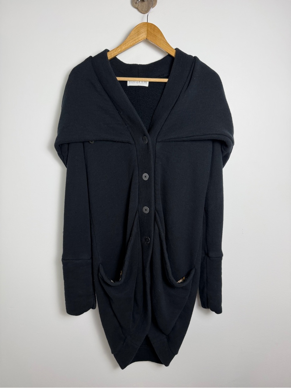 Rebecca King Three Way Sweater XL Black Convertible Hooded Coatigan